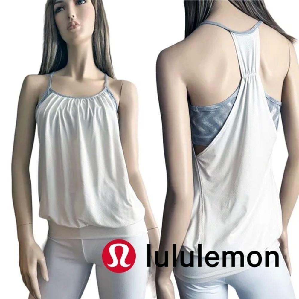 lululemon No Limits Tank Top Fitness Activewear Grey White Racerback Sports Bra